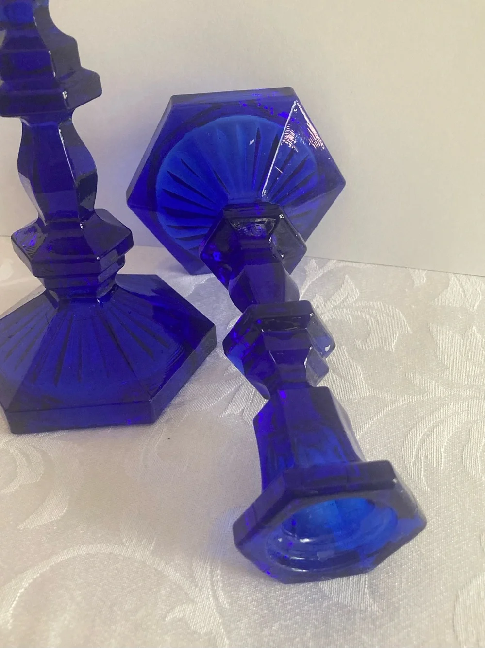 Vintage Cobalt Blue Glass Candlestick Pair - Elegant Home Accent